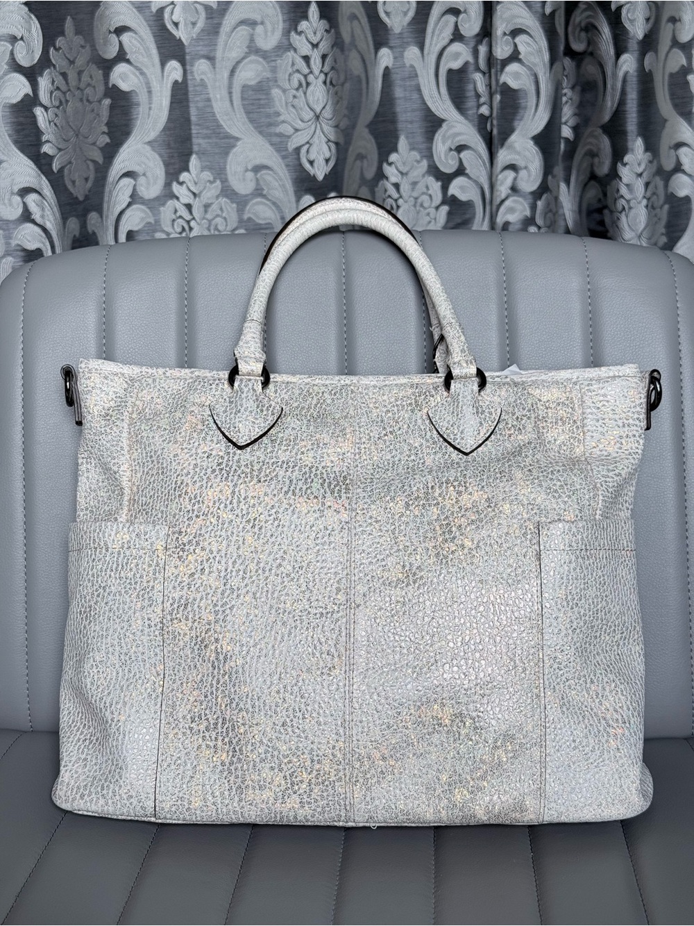 Aimee Kestenberg Sunbury Iridescent Holographic Genuine Leather Tote Satchel - Picture 4 of 12